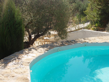 pool side in spainish farmhouse